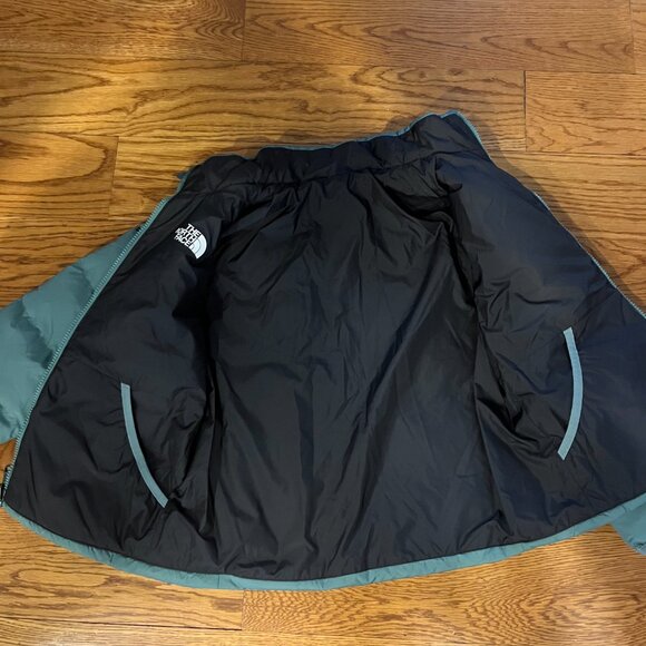 North Face Reversible Sage Green/Black Puffer Jacket Size 10 - Picture 8 of 9